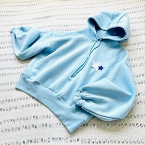 Women's Light Blue Star 91 balloon sleeves Hoodie